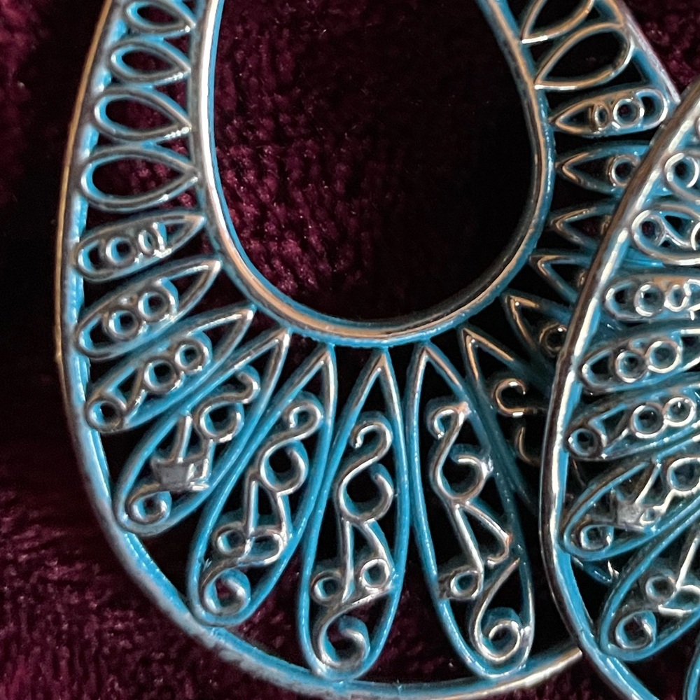 Paparazzi Blue and Silver Boho style earring - 2.5” long teardrop shape - Picture 3 of 3